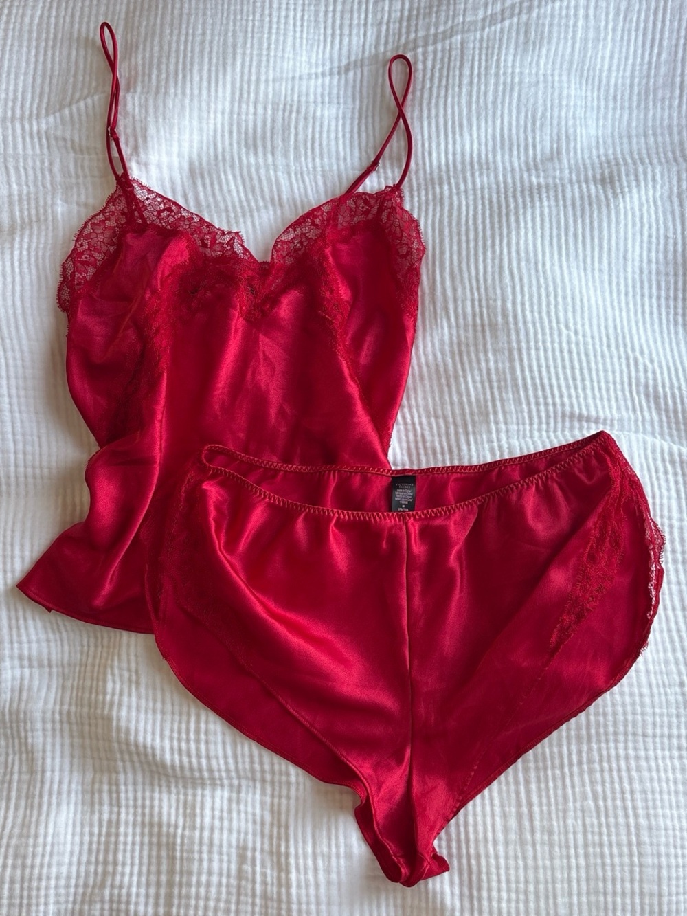 Victoria's Secret Red Satin Lace Cami & High-Waist Briefs